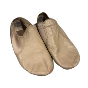 Capezio E-Series Slip-On Jazz Shoes Tan Leather Split Sole Dance Women sz 9.5